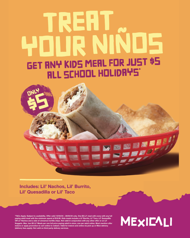 $5 Kids meals these school holidays! (with purchase)